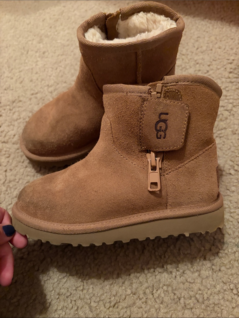 UGG Kids Short Zip Suede Boots in Chestnut Brown